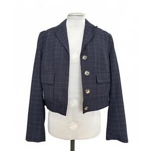 Rachel Roy Women's Navy Blue Cropped Blazer with Windowpane Check 💙